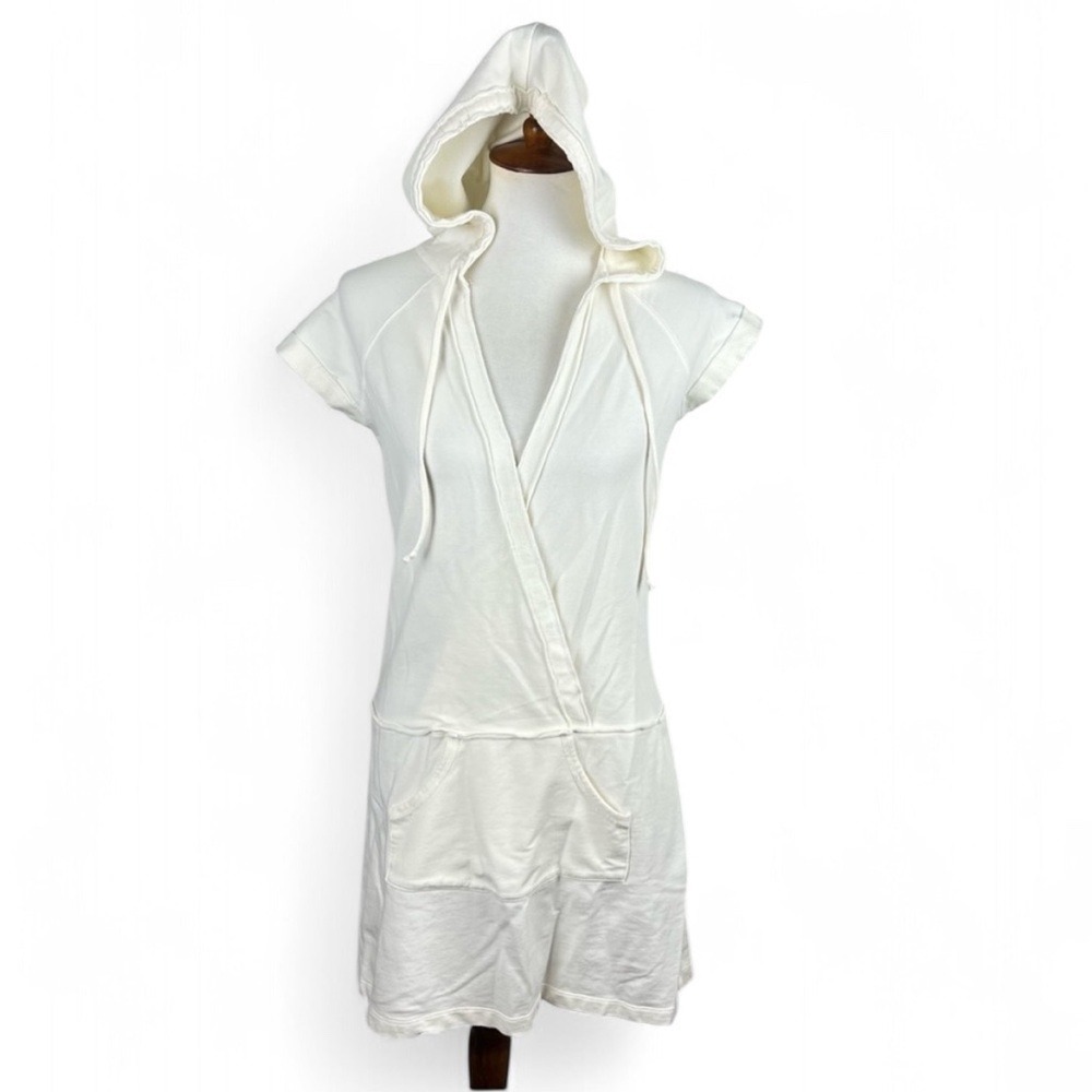 Lux Womens White Hooded Swim Cover Up V-Neck Kangaroo Pocket Large (m/l)